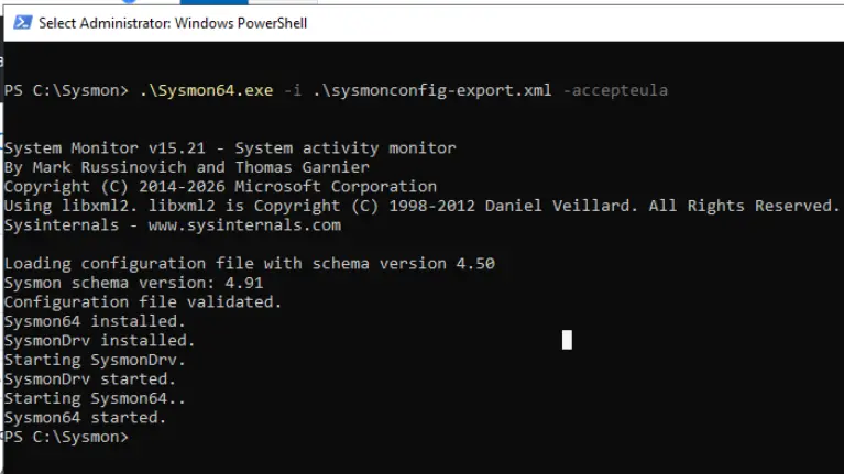 Sysmon installation in PowerShell