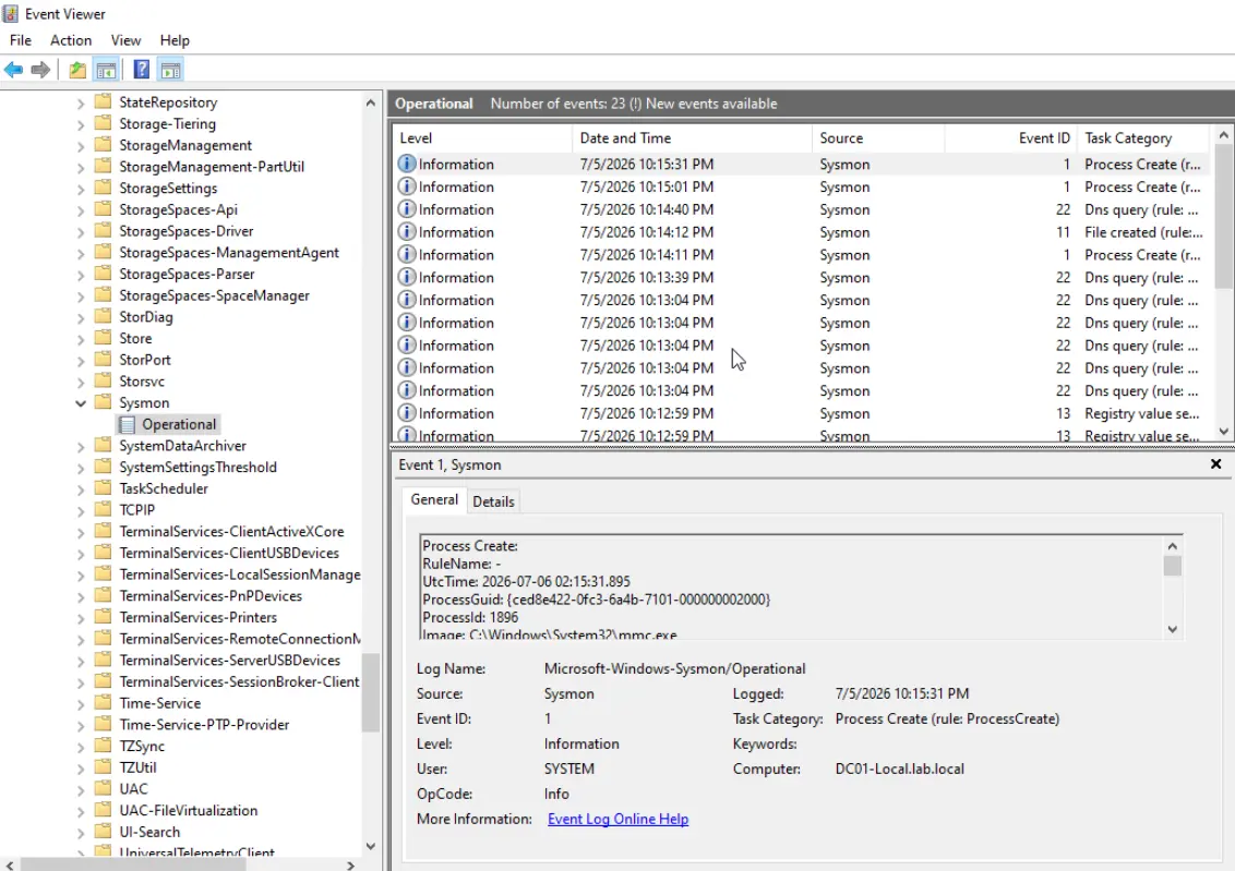 Detailed Sysmon event logs