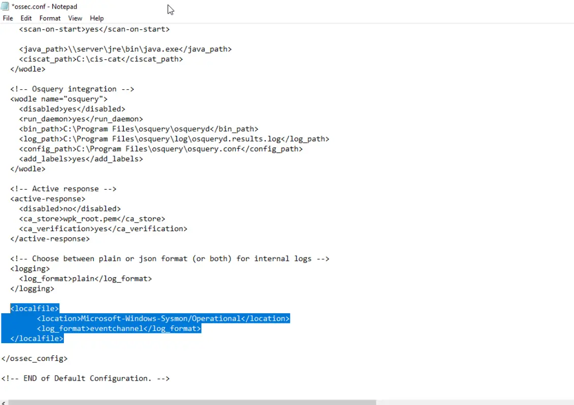 Wazuh agent configuration with Sysmon