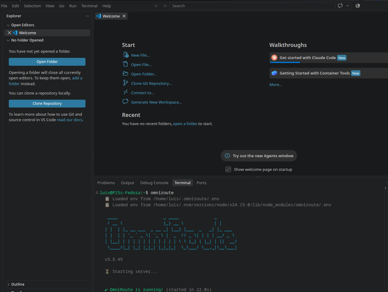 OmniRoute launching from VS Code terminal