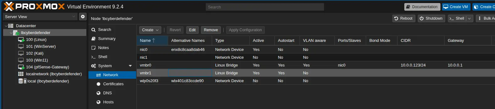 Proxmox Linux Bridge Configuration