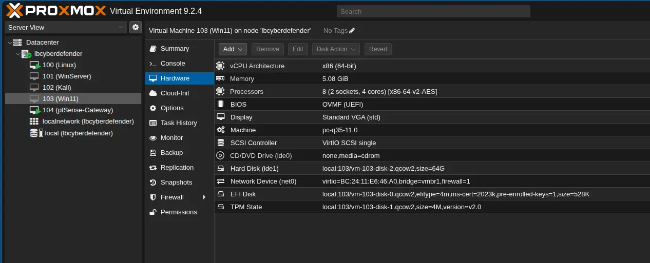 Windows 11 Client connected to vmbr1