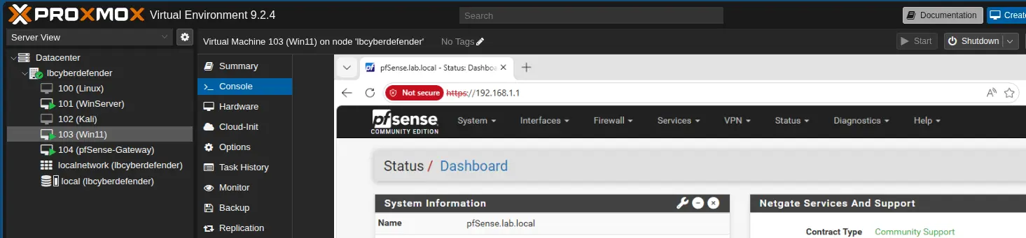 pfSense WebGUI Dashboard